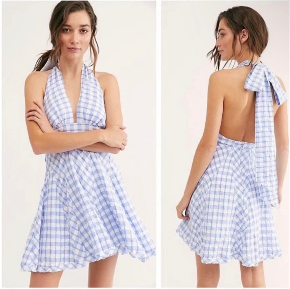Free People Halter Do The Twist Dress Plaid Gingham Print